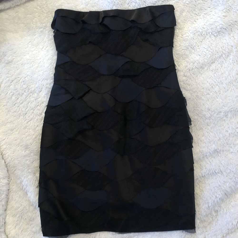 Alice and Olivia Strapless Scalloped Black Dress